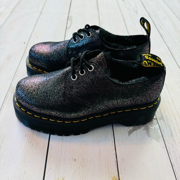Dr Martens Women’s Holly Platform Retro Quad Gunmetal Shoes Size 7 - Picture 2 of 11